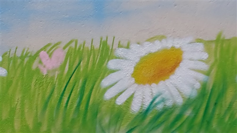 Particolare del muro del parco giochi Don Rubino di La Morra.